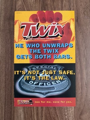 1997 Twix Candy Bar Print Ad Mars Chocolate He Who Unwraps Gets Both Bars Retro