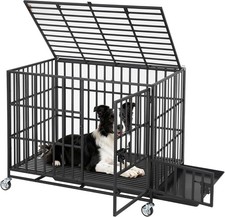 42 Inch Escape-Proof Metal Dog Crate Secure Steel Kennel with 3 Doors, Lock