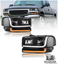 LED DRL Headlights Assembly for GMC Sierra 99-07/Yukon XL 1500 2500 00-06 Replac