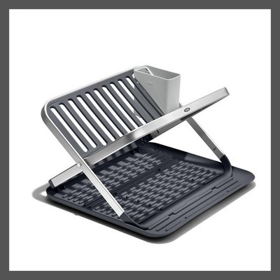 OXO Aluminum Dish Rack Foldable Compact Folding Freestanding Rustproof