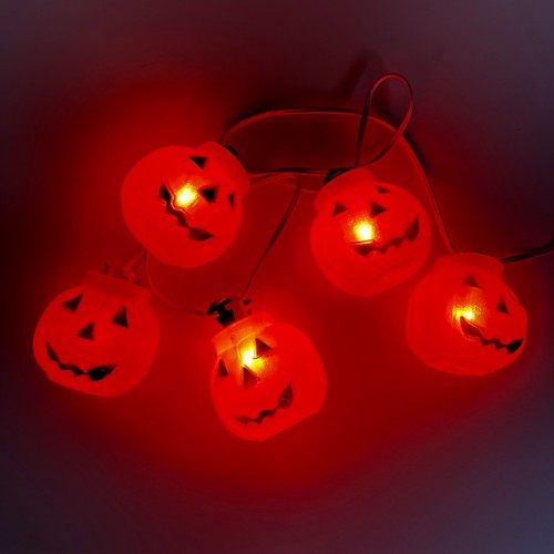 Vintage Halloween Blow Mold Jack O Lantern Pumpkin String Lights - Set of 5 - Picture 2 of 8