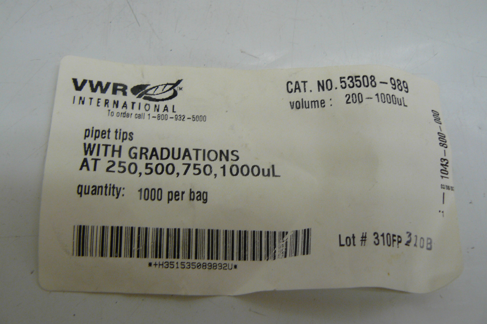 VWR 53508989 Pipet Tips 2001000ul Graduations at 250 500 750 and