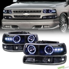 Blk Halo Led Projector Headlight K2parking Bumper Yd For 99 Silverado Suburban