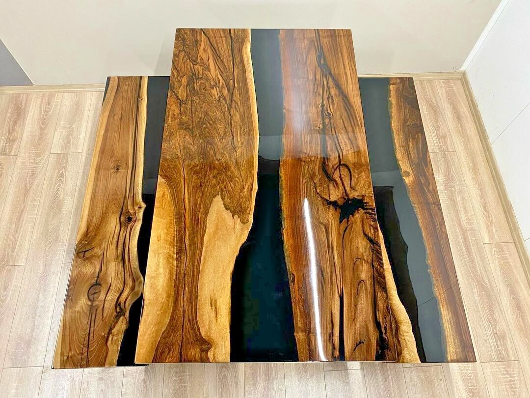 Black Epoxy Wood Table ? Modern Resin River Table ? Handmade Art-image