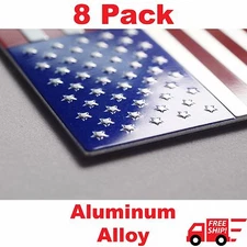 (8 Pack) Aluminum US American Flag Sticker Decal | Auto Car Emblem 3.15"x1.75"