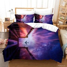 3D City Sky Airplane Looking Up Quilt Cover Set Bedding Sets Pillowcases Queen