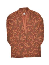 Vintage Silk Jacket Womens 8 Orange Paisley Print Blazer Long 80s 1 Button