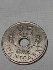 🇩🇰 1967 Denmark 25 Ore Crowned Frederik Monogram Beech Branch, O/423