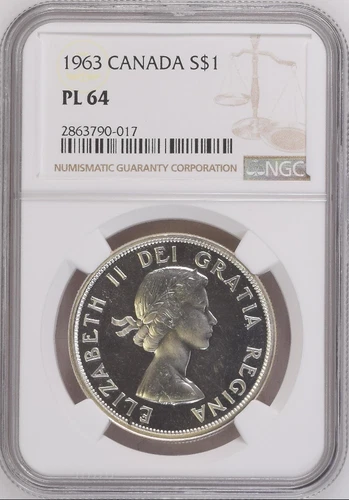 :1963 S$1 DOLLAR ELIZABETH-II LOW-POP CANADA KM# 54 NGC PL-64 R-4 HIGHEST-GRADES