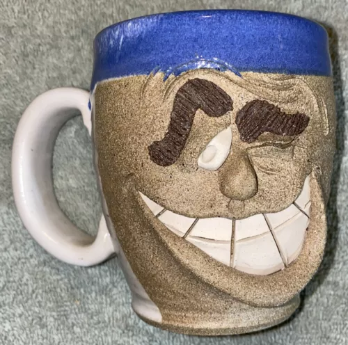 Vintage Studio Art Pottery Ugly Face Mug  signed by the artist 