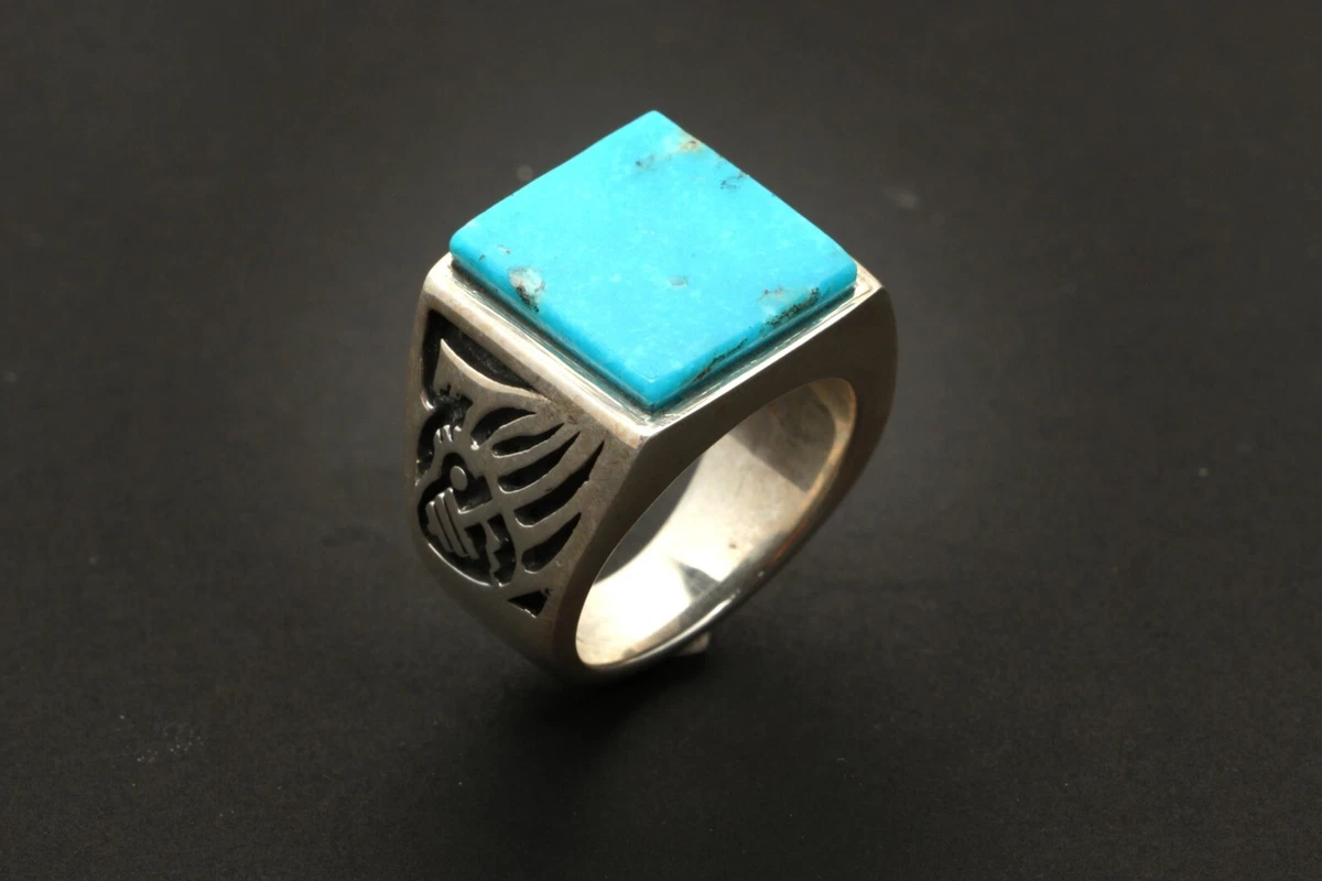 Two Stone Navajo Mens Turquoise Ring Sz10.5 Sterling Signed Fans 20g Nugget  Band | eBay