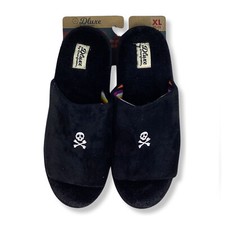 Women's Slippers Dluxe by Dearfoams Skull Black Fuzzy Soft XL US Size 11-12
