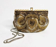 Vintage Magid Gold Beaded Hearts Evening Bag Art Deco