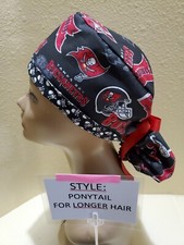 Tampa Bay Buccaneers NFL Women's Ponytail Surgical Scrub Hat/Cap Handmade