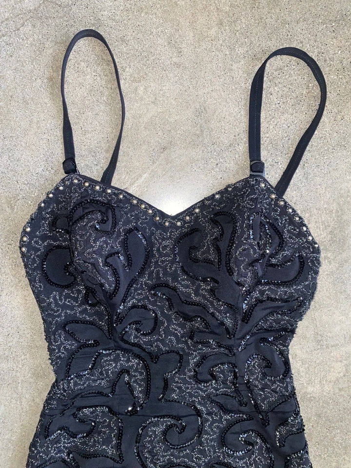 Traje de baño vintage de lentejuelas negro de los años 50 estilo pin up de una pieza, VLV. Talla XS/S Foto 4 de 4