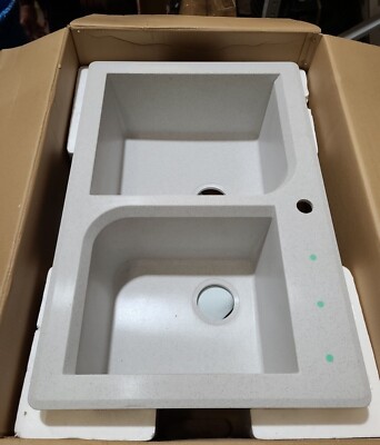 Swanstone QZ03322RC.075-2B 2-Hole Granite Kitchen Sink, 22'' x 33'', Bianca