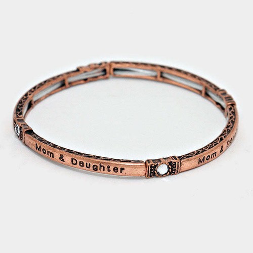 Stretch 6"-7" brass MOM & DAUGHTER bracelet with clear stones - Picture 4 of 4