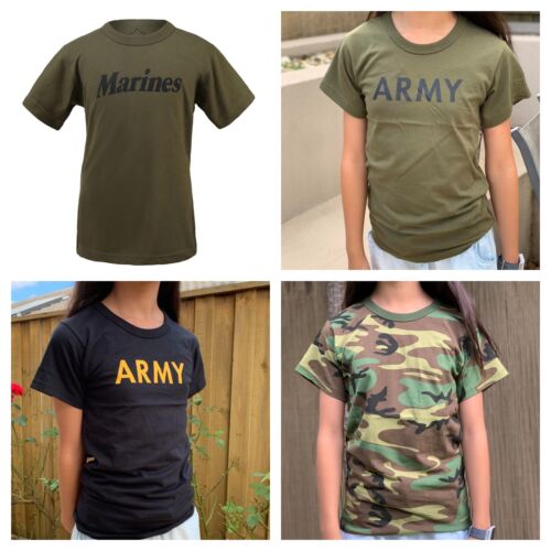 Boys Girls Kids Teens Army Style Training Scout Camp Outdoor Camo T-Shirt Tee - Picture 1 of 14