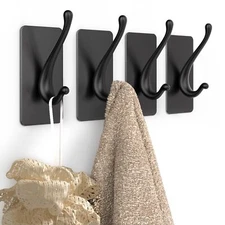 Towel Hooks Solid Alloy Adhesive Wall Hooks for Hanging 4 Packs Towel Hooks f...