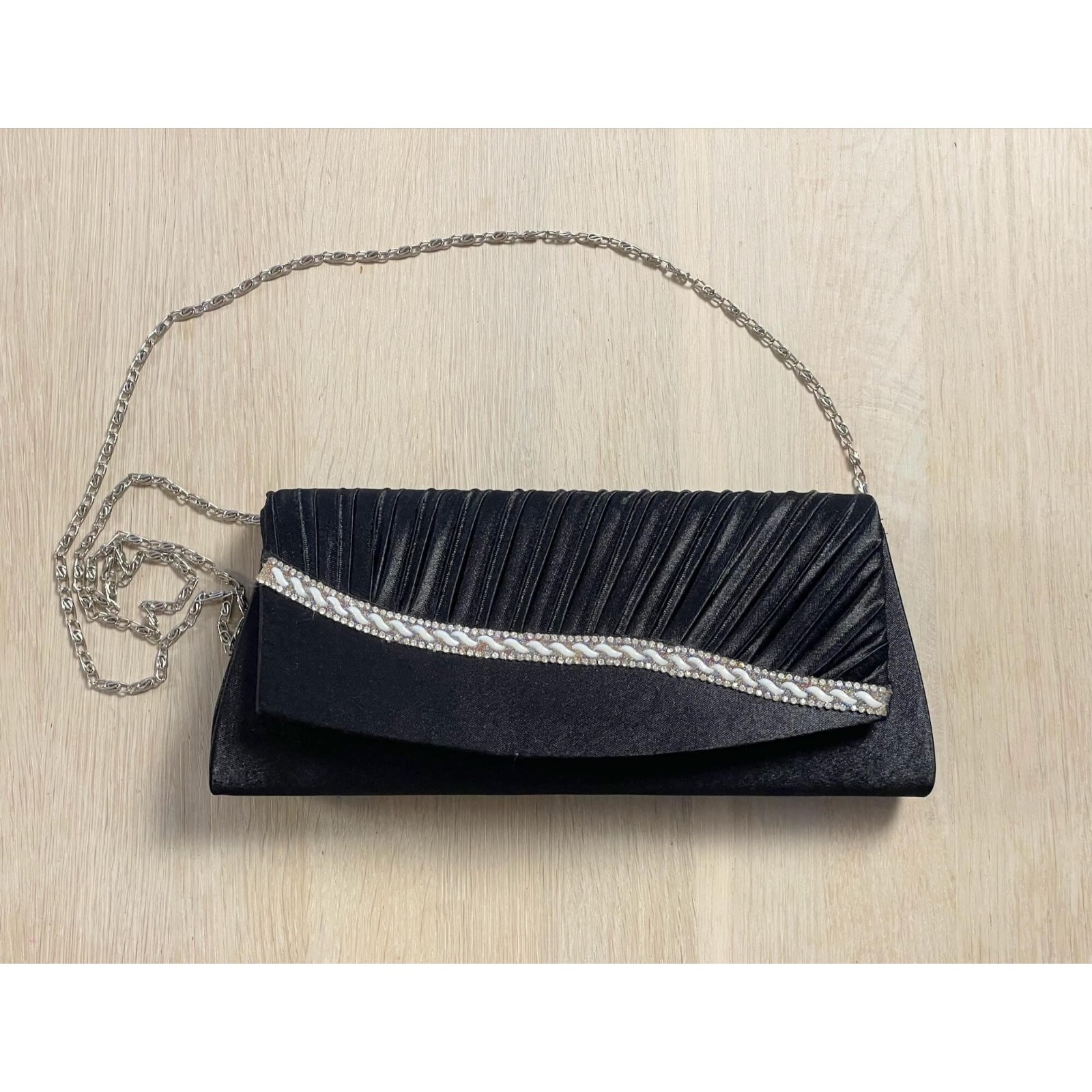 Bolso de noche de satén negro vintage, bolso con cadena, bolso de graduación ...