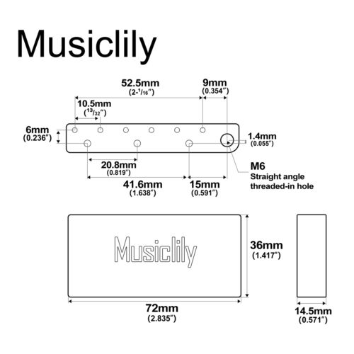 Musiclily Ultra 36mm Brass Tremolo Block For SQ Affinity 2-point 52.5mm Bridge - Picture 2 of 7