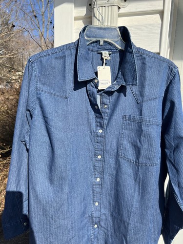 NWT A.N.A. Fun Blue Western Style Snap Long Sleeve Blouse 2X - Picture 2 of 7