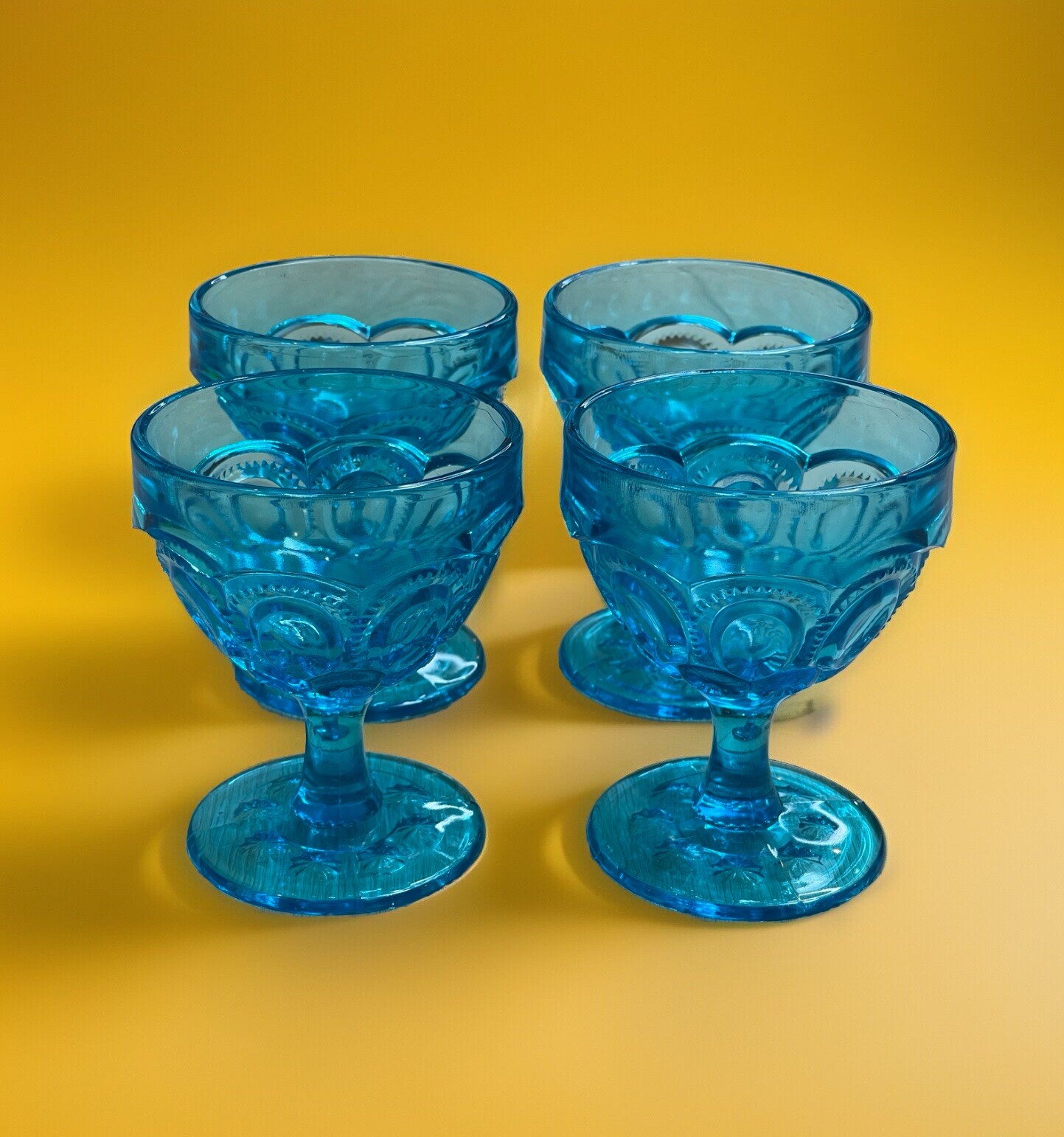 Vintage LE Smith Blue Moon & Stars Glass Footed Sherbet Dishes 4.5” - Set Of 4