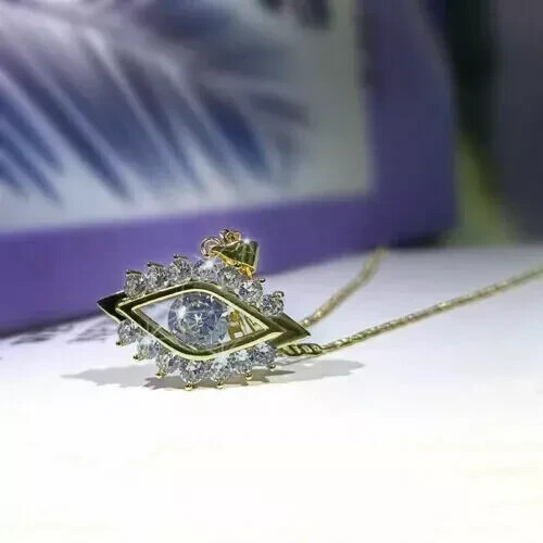 2Ct Round Cut Real Moissanite Evil Eye Pendant 14k Yellow Gold Plated 18 Chain - Bild 2 von 4