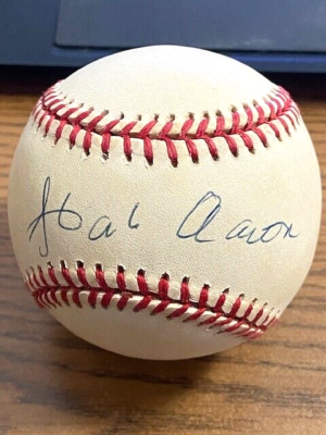 HANK AARON 5 SIGNED AUTOGRAPHED ONL BASEBALL! Braves! HOF! 755