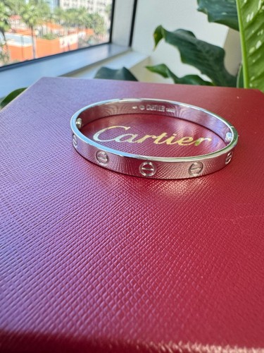 CARTIER LOVE 18K WHITE GOLD BRACELET SIZE 16 W/BOX & CERT- B3971 - Picture 3 of 7