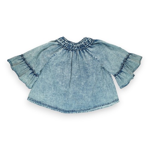 Free People Ainsley Acid Washed Denim Top gesmoktes Swing Bauernhemd Gr. XS - Bild 2 von 8