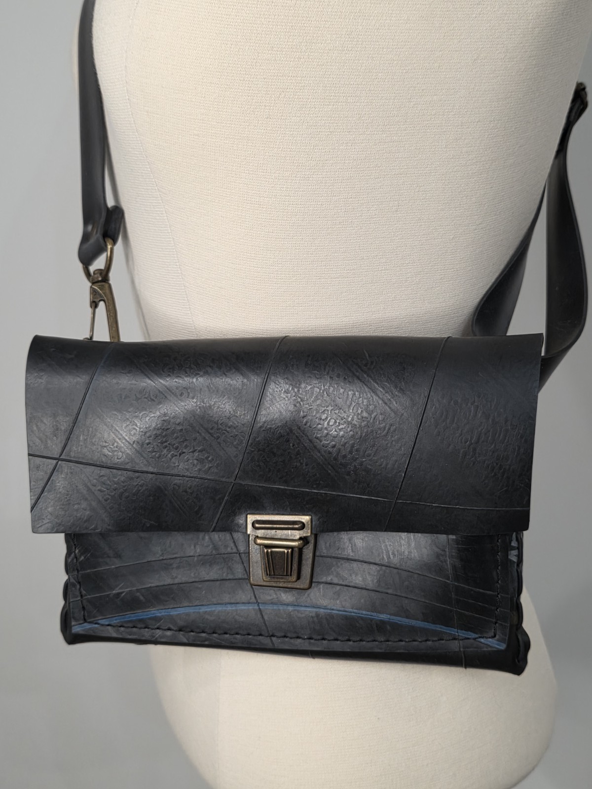 Vintage Asymmetric Rectangular Recycled Black Rub… - image 1