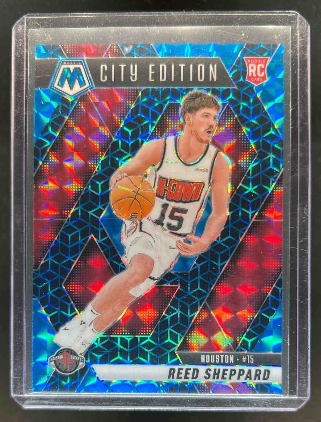 2024-25 Mosaic Reed Sheppard RC Spectris Blue FOTL City Edition #8/25 Rockets