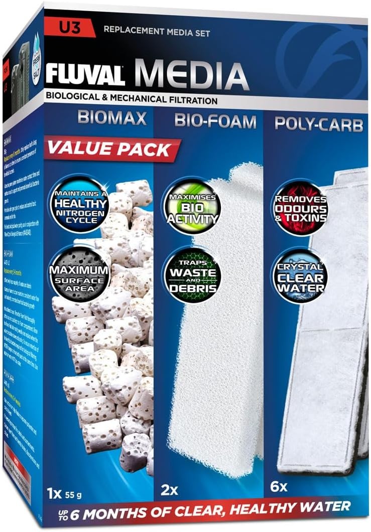 Fluval U2 U3 U4 Filter Media 6 Month Value Pack Bio Max Polycarb and Sponge Foam