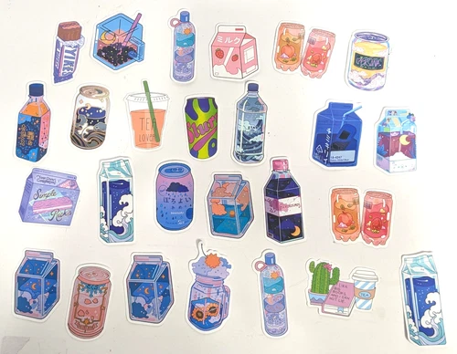 Cute Aesthetic Drink-Themed Vinyl Stickers — Lot of 27 Mixed Designs