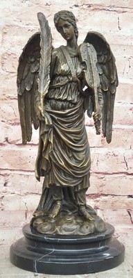 Elegant Bronze Statue Angel with Feather and Violin Home Office Figurine Decor