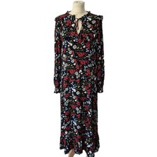 Oliver Bonas Floral Midi Dress Size 12 Long Sleeve Summer