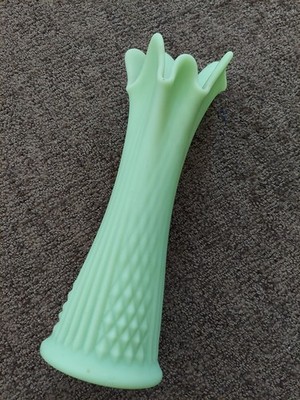 工芸品 Fenton Vaseline Uranium Custard Vase Fenton Custard Vaseline Uranium Lime Green Diamond Ribbed Swung