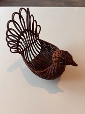 Panier corbeille vintage en osier en forme de dinde / oiseau