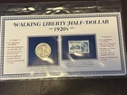 1927 S SILVER Walking Liberty Half Dollar With Stamp And 50’s History Info NR