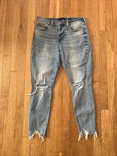 Lucky Brand Ava Mid Rise Skinny Ankle Jeans Size 10/30 Distressed Raw Hem Denim