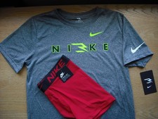 Boys NWT NIKE SS T-Shirt & Boxer Briefs SET Microfibr Red Gray Sz:YLG Ages 11-13
