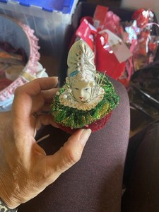 Doll Head Fabric Pincushion Decorative Pin Cushion with Doll Face & Trim