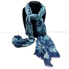 Talbots Blue Paisley Brocade Viscose Spring Fashion Scarf 72" X 52"