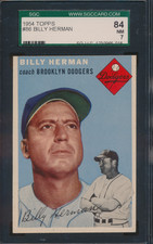 1954 Topps Billy Herman #86 HOF Brooklyn Dodgers SGC 7 CENTERED