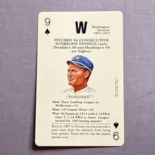 WALTER JOHNSON 1991 U.S. Games Baseball Legends Playing Card #9 Of Spades