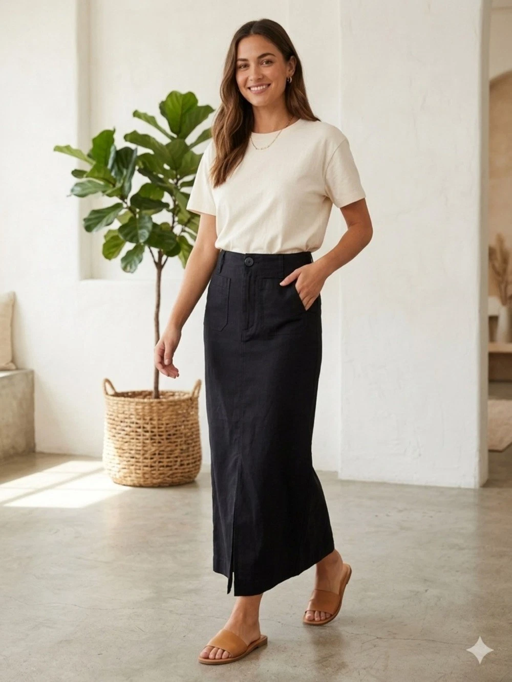 Anthropologie Maeve The Colette Linen Blend Maxi Skirt Black XS