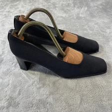 Stuart Weitzman Womens 8 Black Block Heel Pumps Square Toe Career Shoes