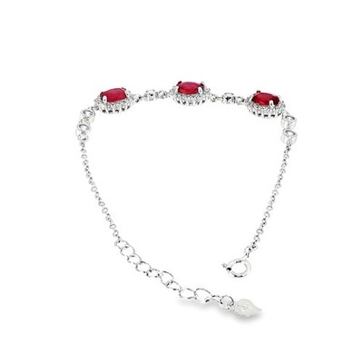 Ruby Glass Filled Oval 7X5MM 925 Sterling Silver Lobstar Lock Bracelet Gift Her.