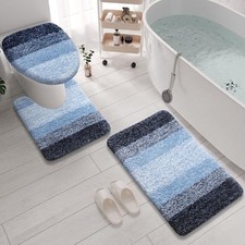 Microfiber Bathroom Rugs 3 Piece with Toilet Lid Cover, Shaggy Soft and